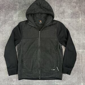 Men's Holden Black Gray Fleece Full Zip Up Hooded Hybrid Light Jacket Sz Large